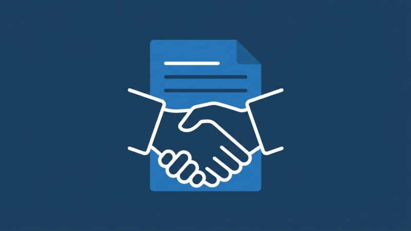 Manos firmando un contrato de trabajo sobre una mesa con bolígrafo y carpeta