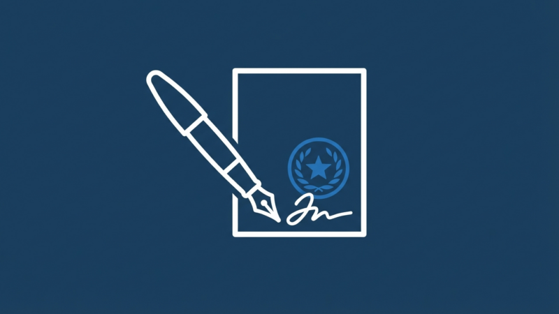 Documento de poder notarial sobre mesa con bolígrafo y sello notarial