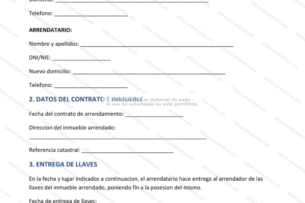 Acta de entrega de llaves, página 1, versión reducida.
