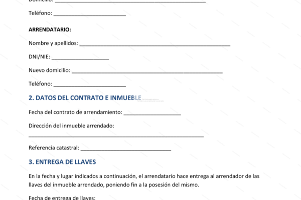 Acta de entrega de llaves, página 1, versión reducida.