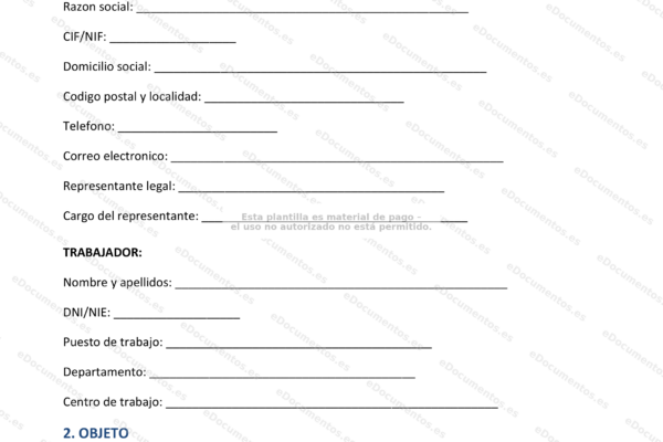 Documento de acuerdo de confidencialidad laboral, página 1, con texto impreso.