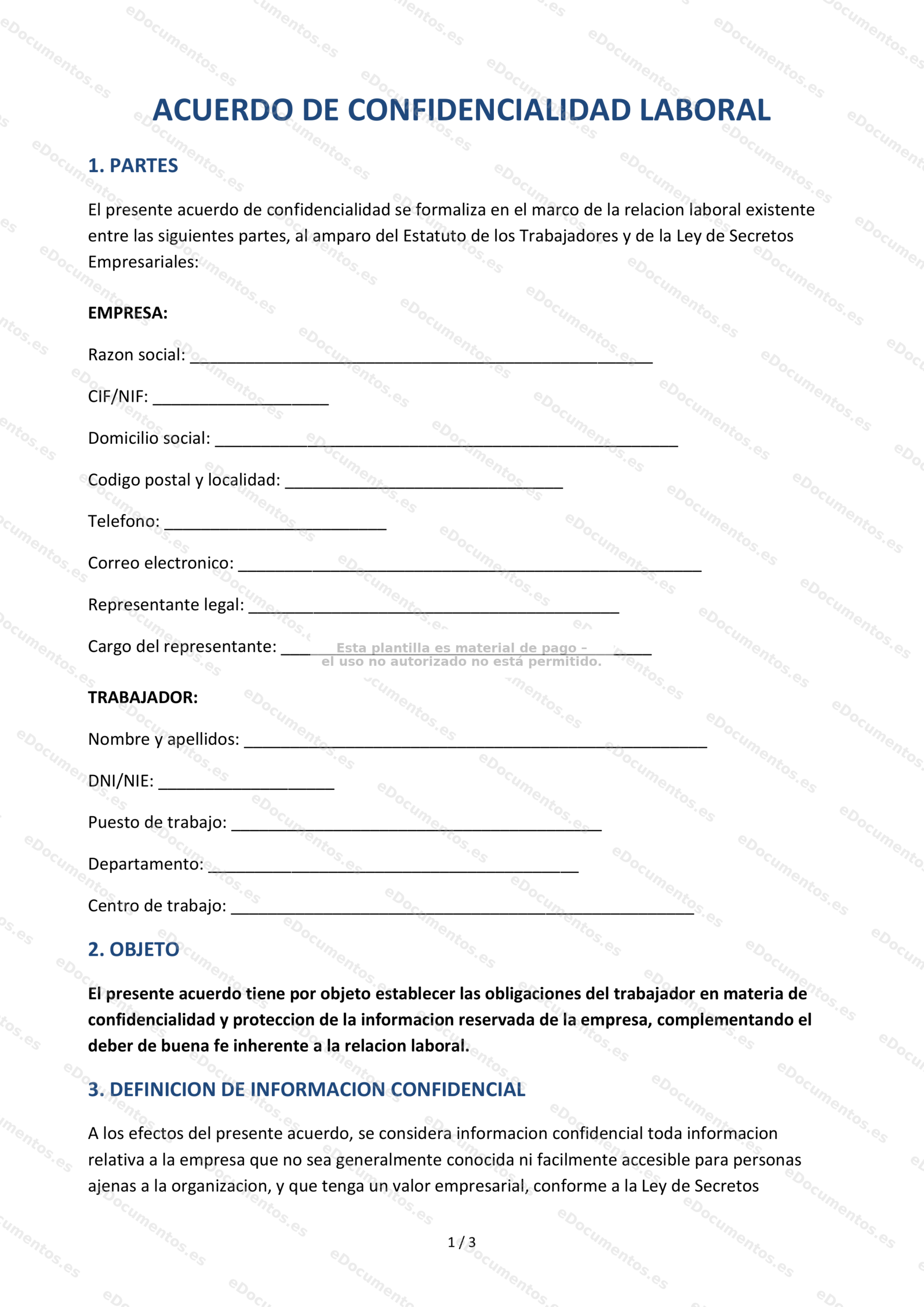 Acuerdo de confidencialidad laboral — Modelo para empresas