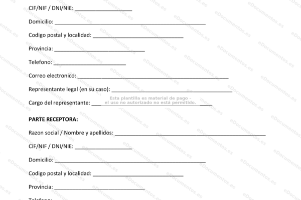 Primera página de un acuerdo de confidencialidad (NDA) en formato de documento.