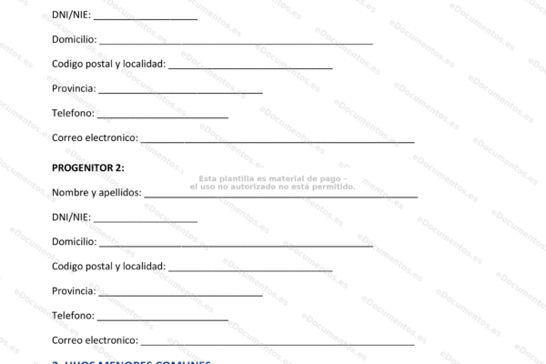 Documento de acuerdo de custodia y visitas, página 1.