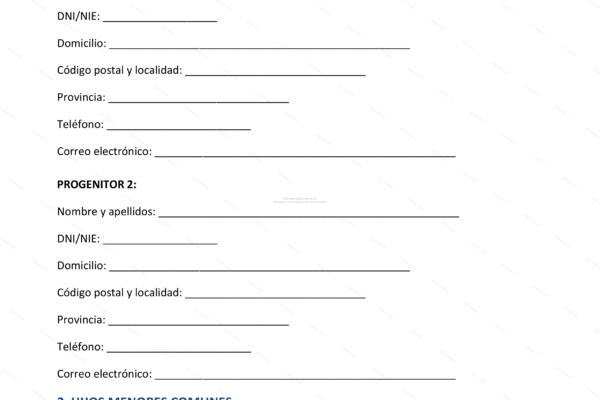 Documento de acuerdo de custodia y visitas, página 1.