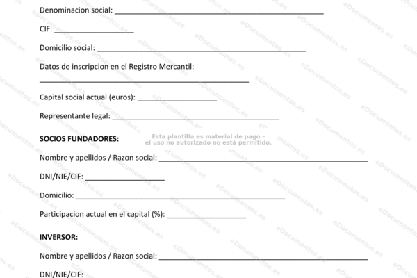 Primera página de un acuerdo de inversión, documento con texto y firmas.