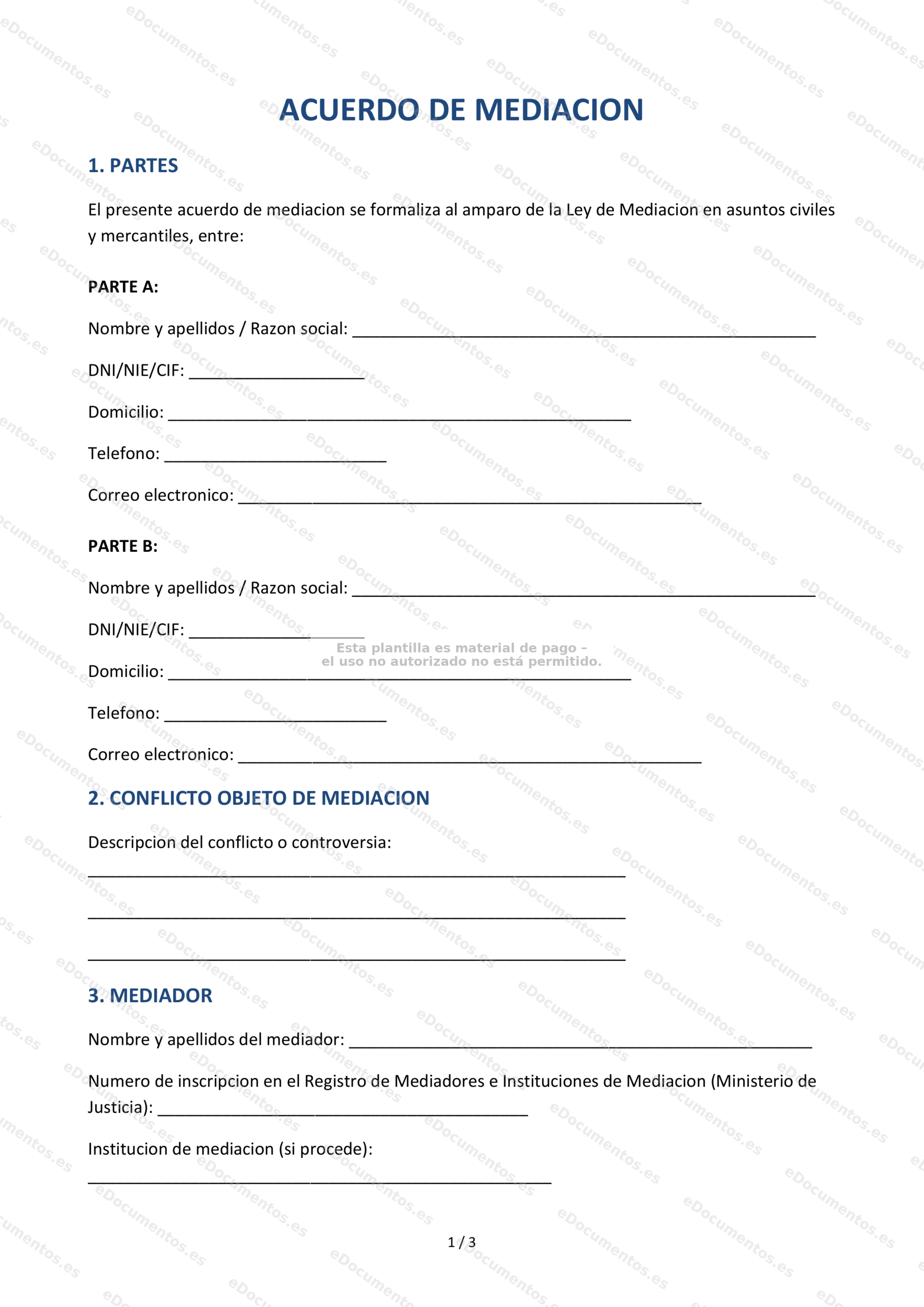 Acuerdo de mediación — Modelo descargable