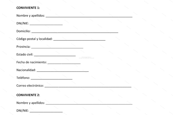 Página 1 de un acuerdo entre una pareja, documento legal.