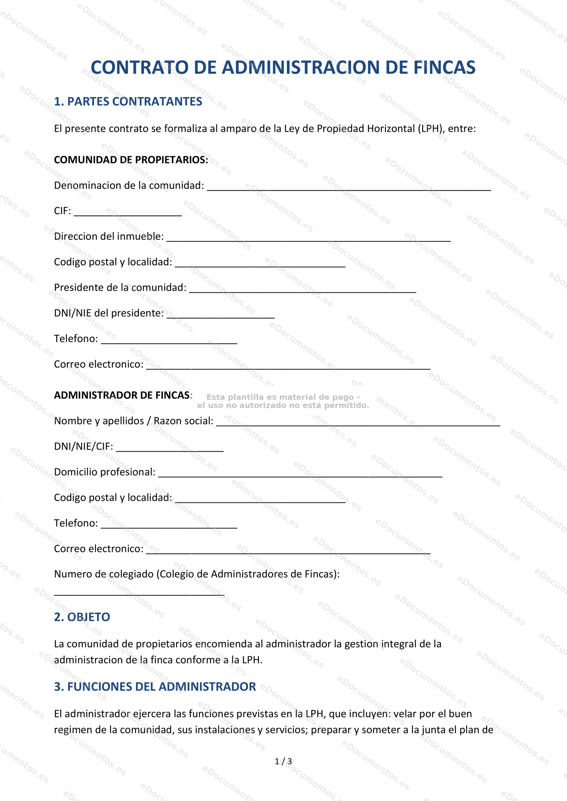 Contrato de administración de fincas — Modelo editable