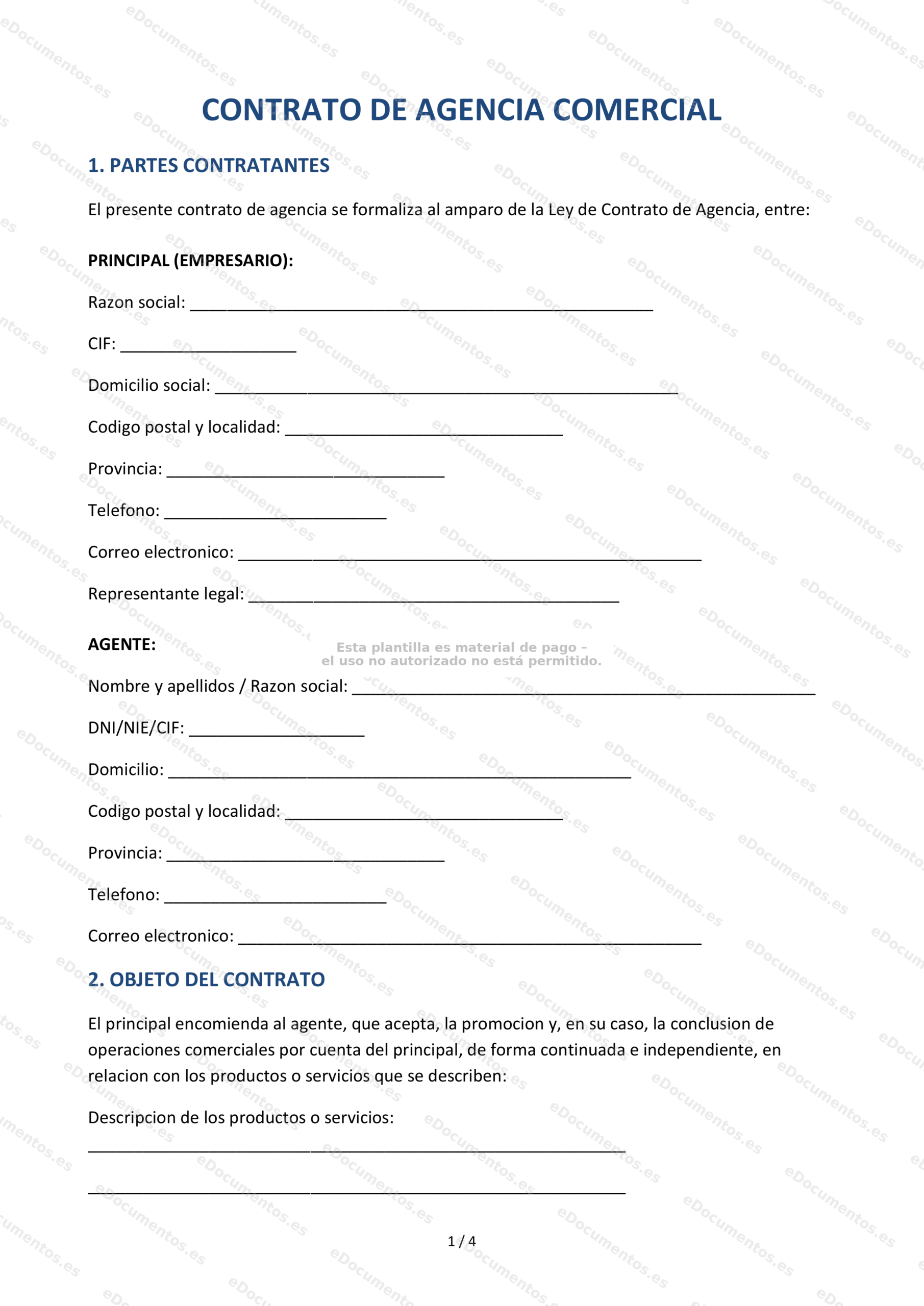 Contrato de agencia comercial — Plantilla Word & PDF