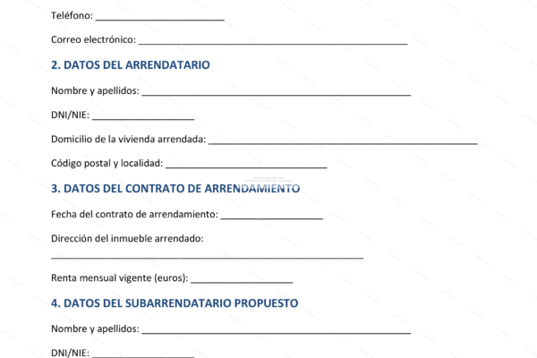 Página 1 de un documento de autorización de subarriendo.
