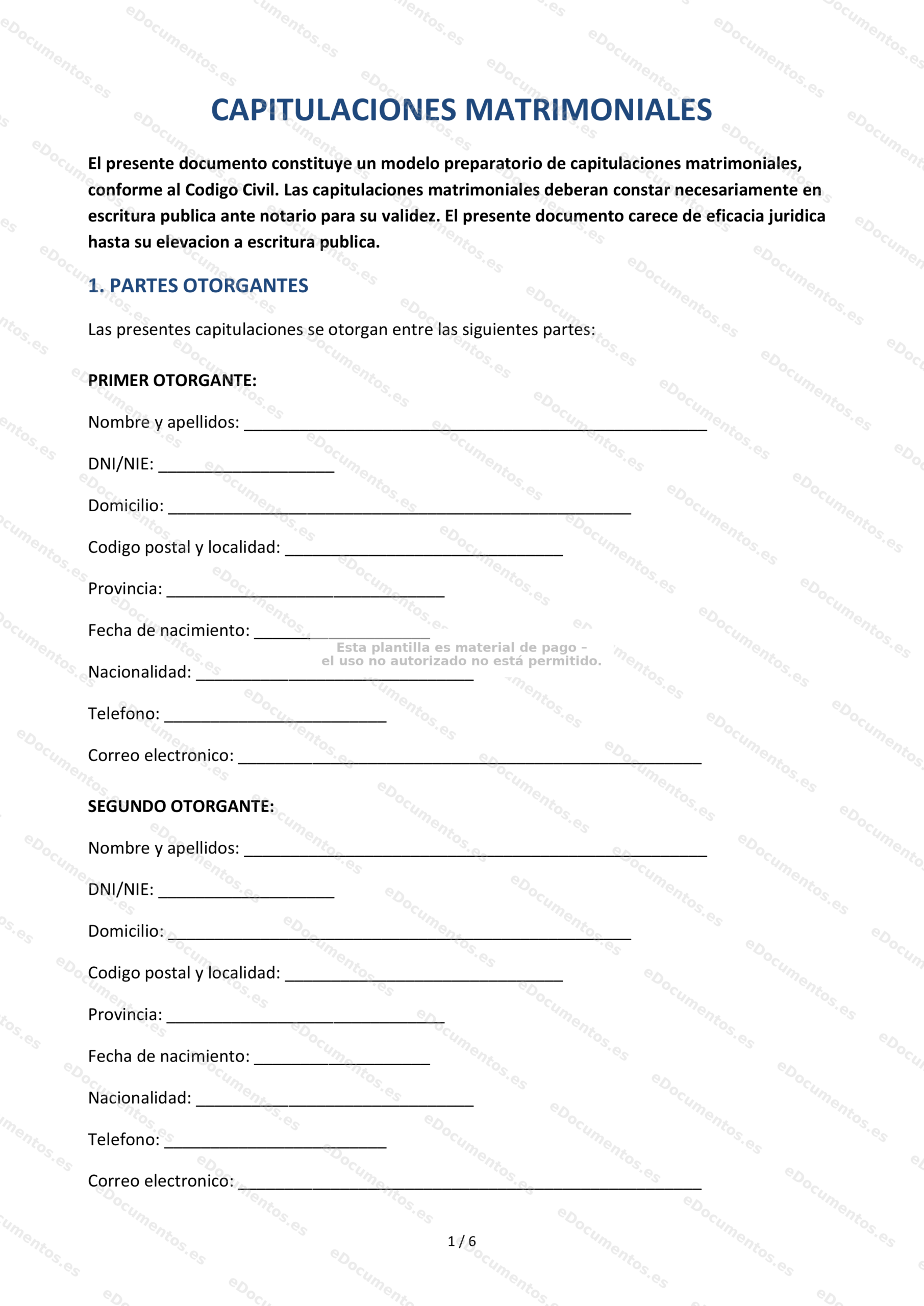 Capitulaciones matrimoniales — Plantilla Word & PDF