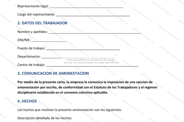Carta de amonestación laboral, página 1, documento formal con texto y espacios para firma.