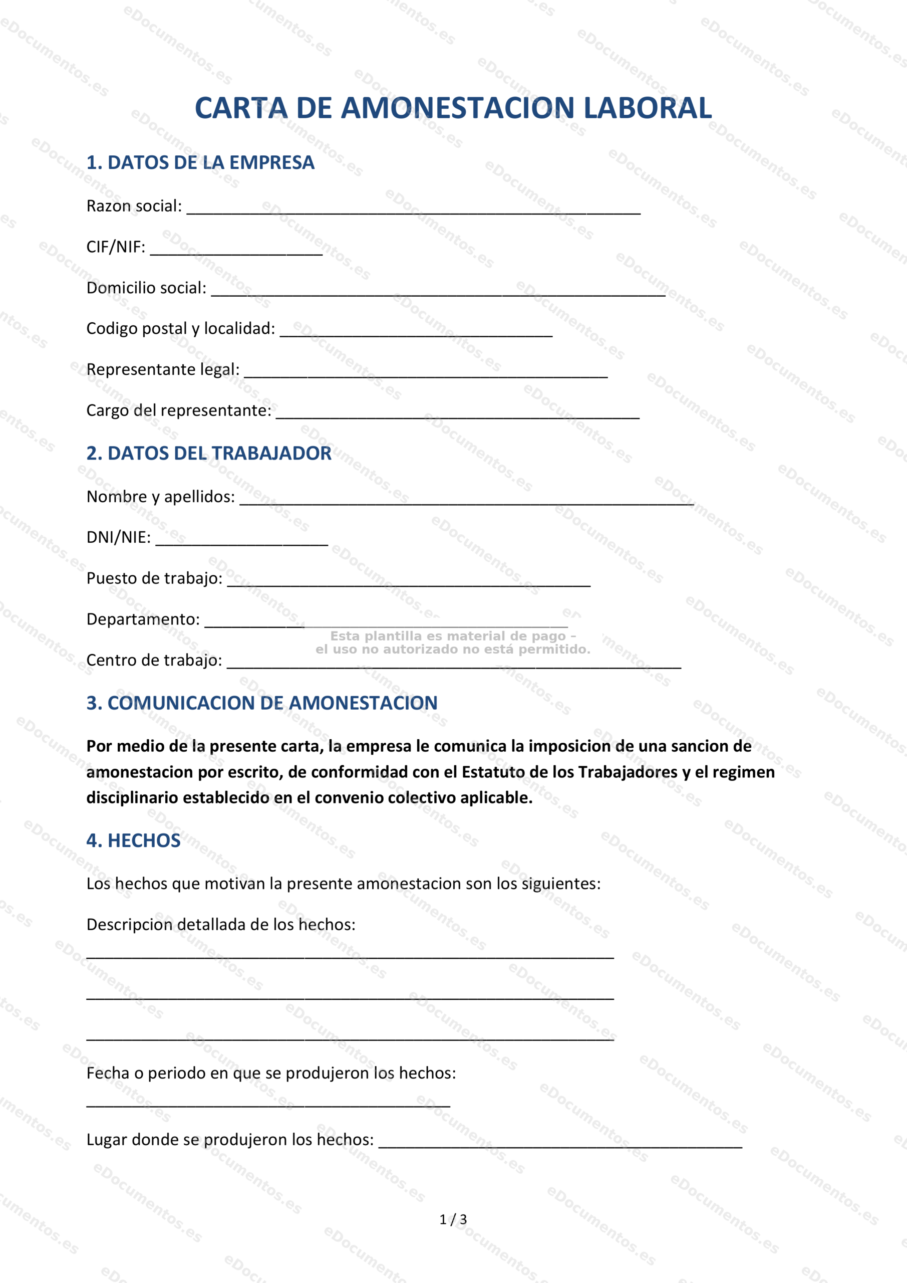 Carta de amonestación laboral — Formulario editable