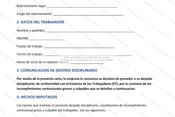 Página 1 de una carta de despido disciplinario (documento)