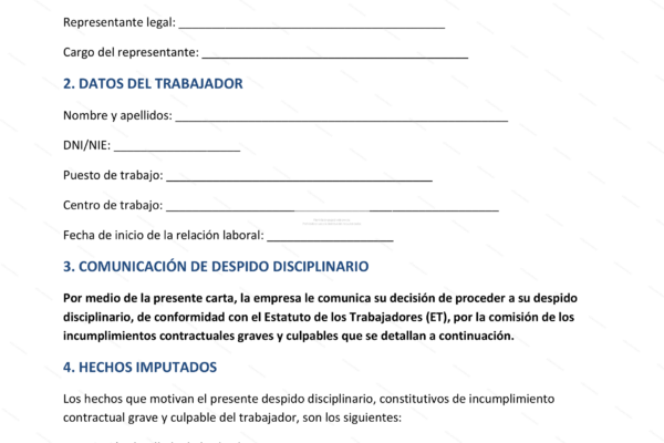 Página 1 de una carta de despido disciplinario (documento)