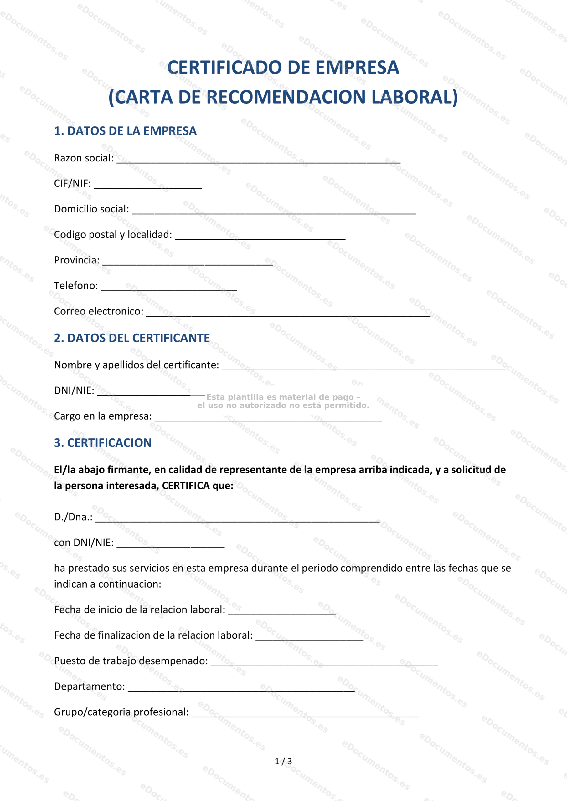 Certificado de empresa — Formulario editable