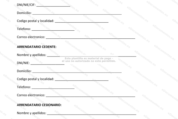 Documento de cesión de contrato de arrendamiento, página 1, con texto legal y firmas.