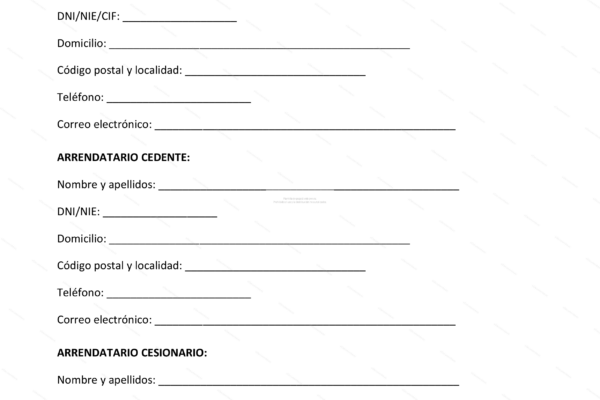 Documento de cesión de contrato de arrendamiento, página 1, con texto legal y firmas.