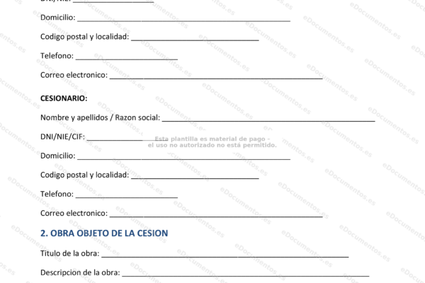 Página 1 de un documento de cesión de derechos de autor, imagen redimensionada.