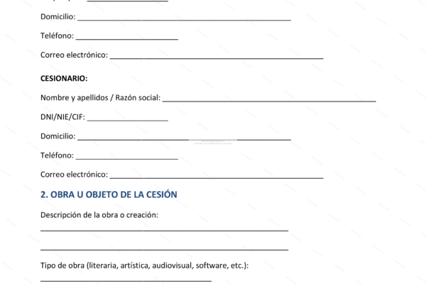 Página 1 de un contrato de cesión de propiedad intelectual, con texto y firmas.
