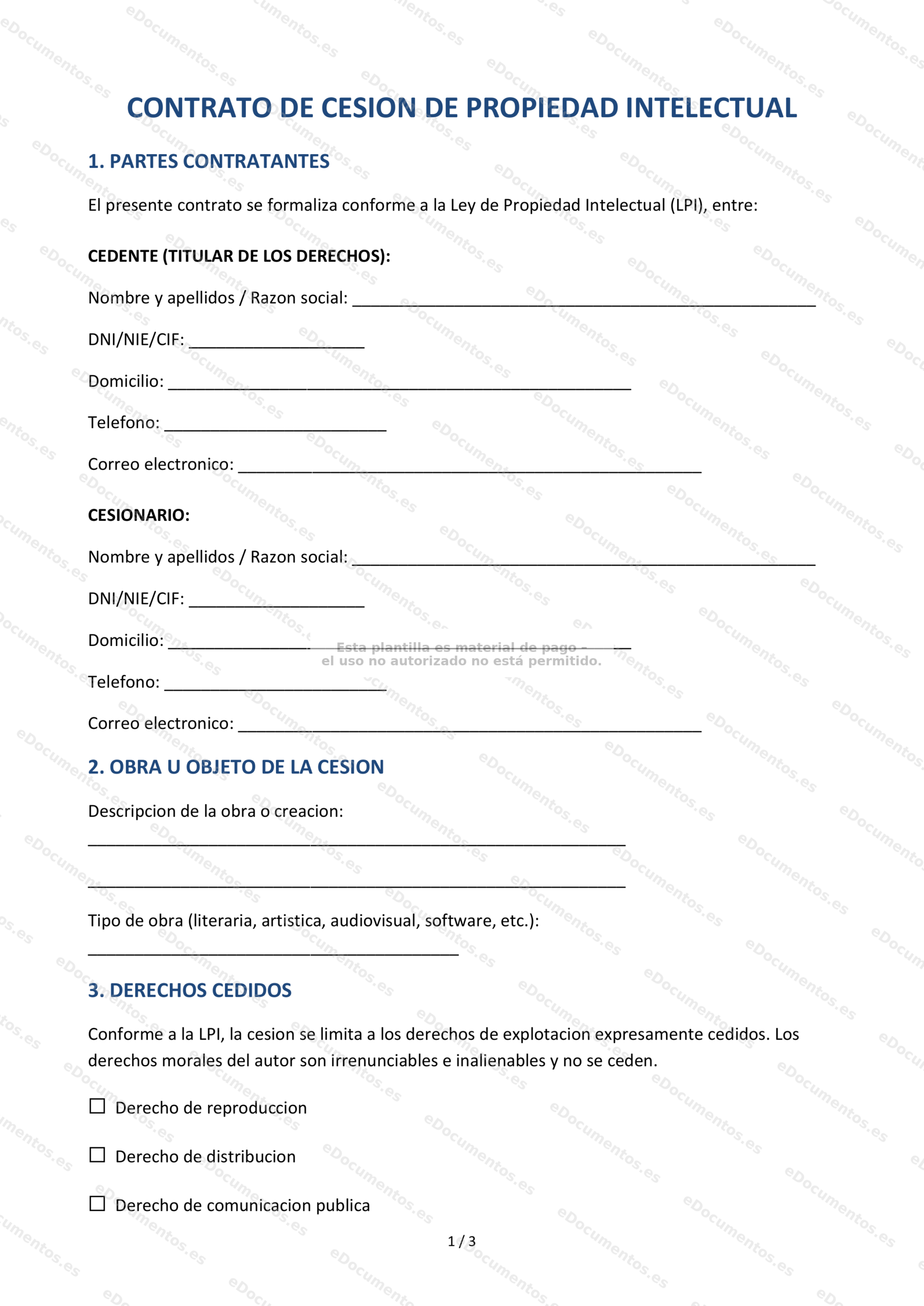 Contrato de cesión de propiedad intelectual — Modelo descargable