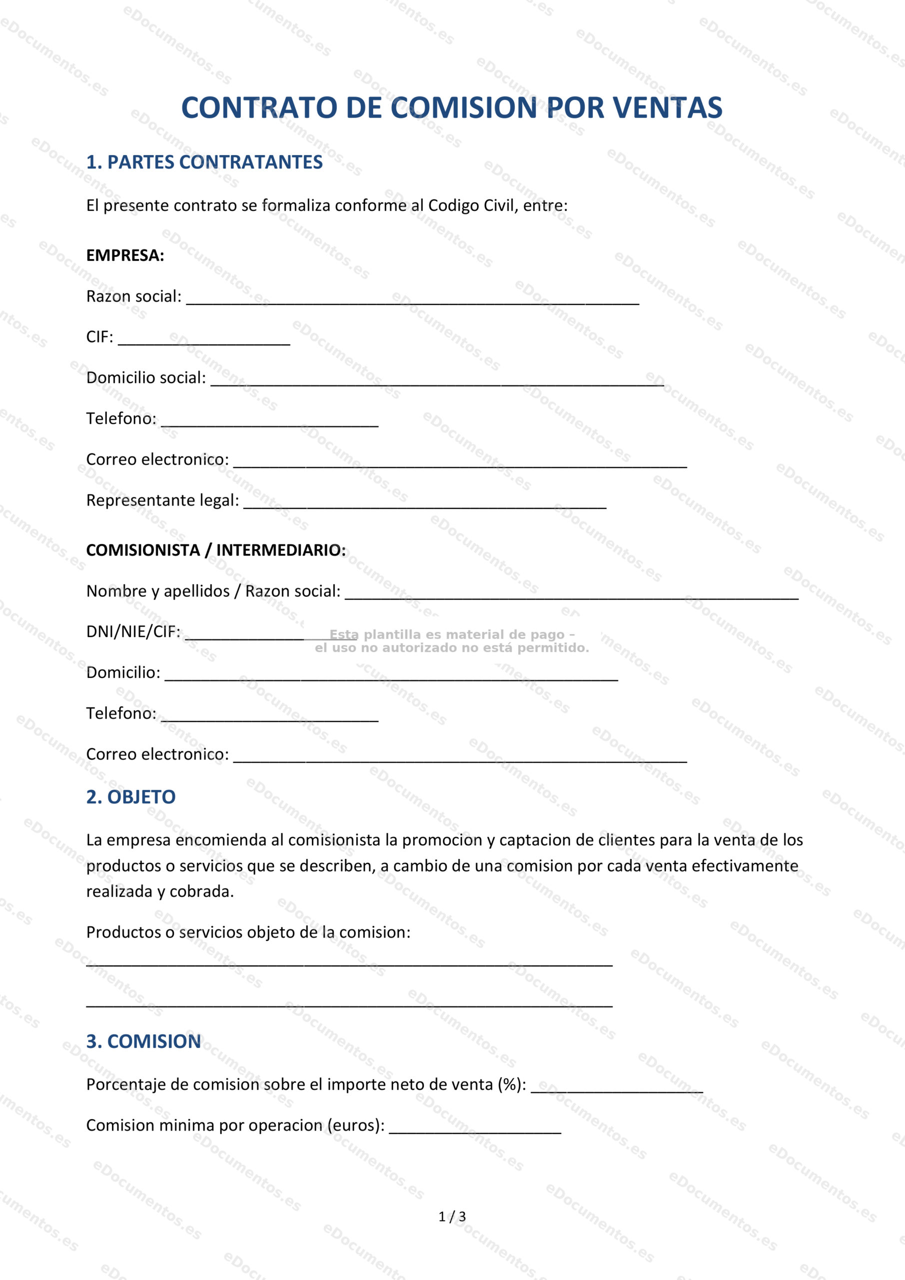Contrato de comisión por ventas — Modelo para comerciales