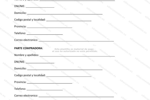 Página 1 de un documento de compraventa de cuota en una comunidad de bienes