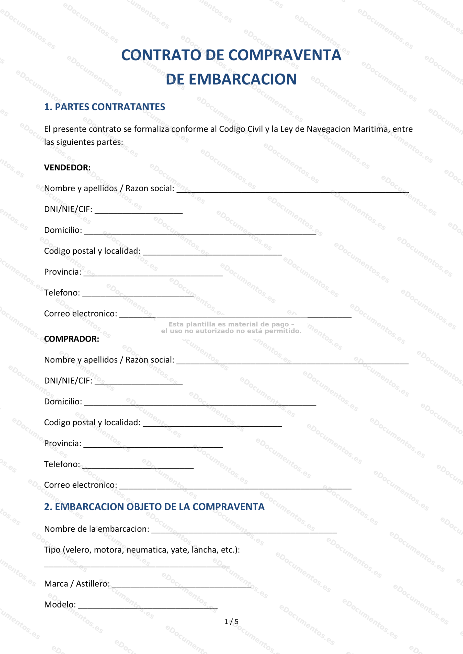 Contrato de compraventa de embarcación — Modelo descargable