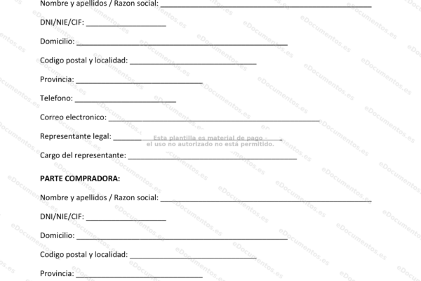 Página 1 de un documento de compraventa de una empresa SPA, con texto y gráficos.