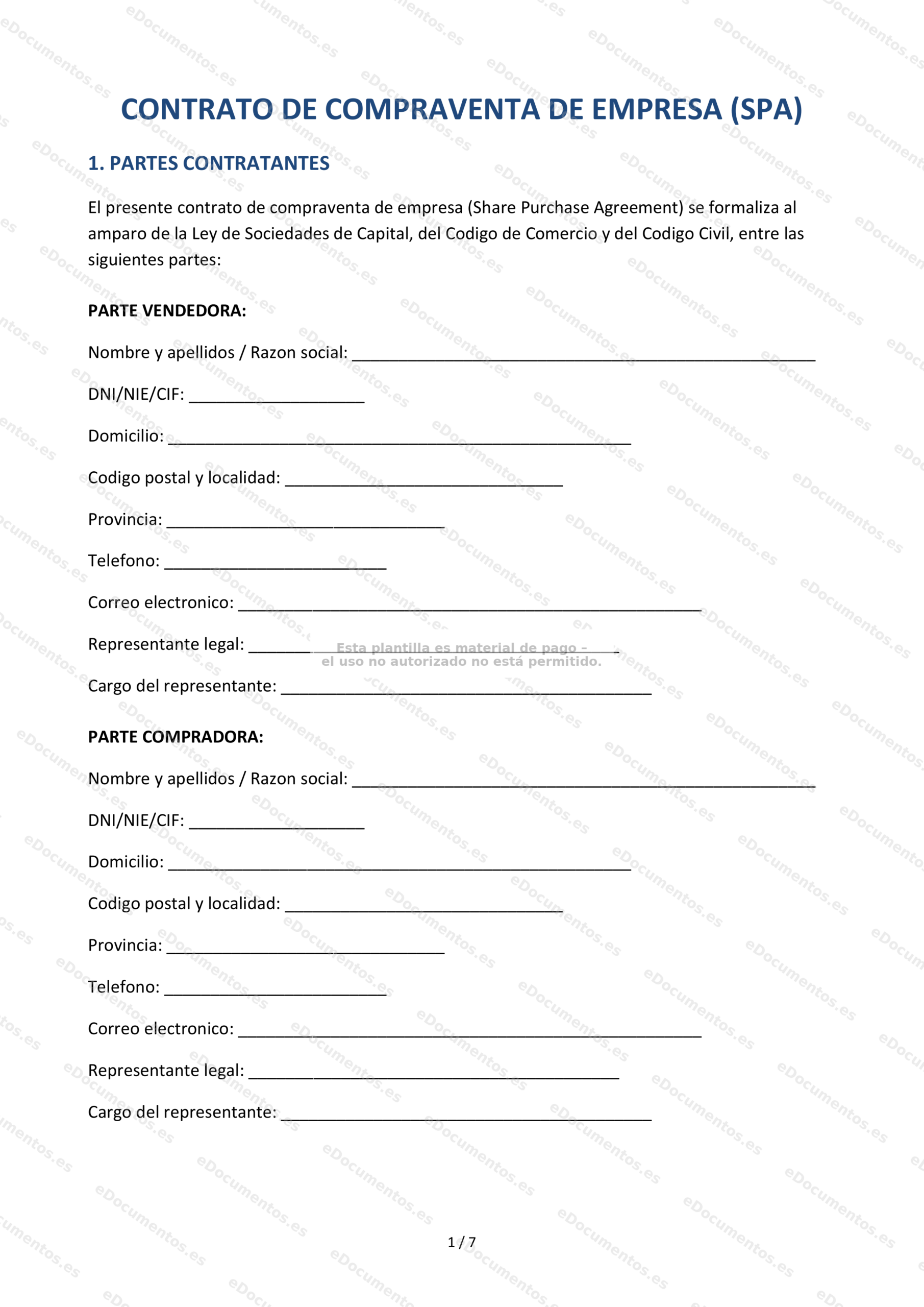 Compraventa de empresa (SPA) — Plantilla Word & PDF