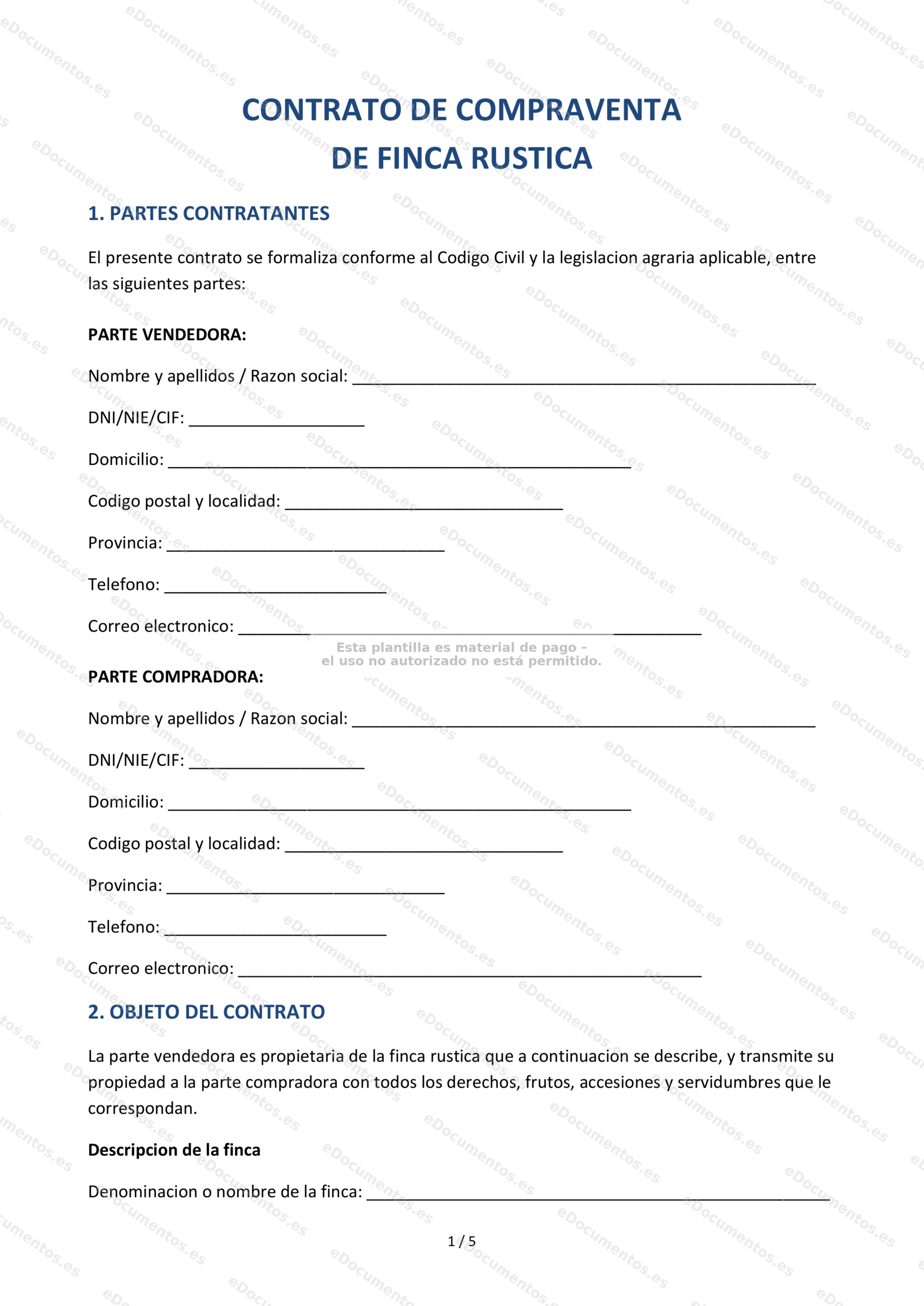 Compraventa de finca rústica — Modelo editable