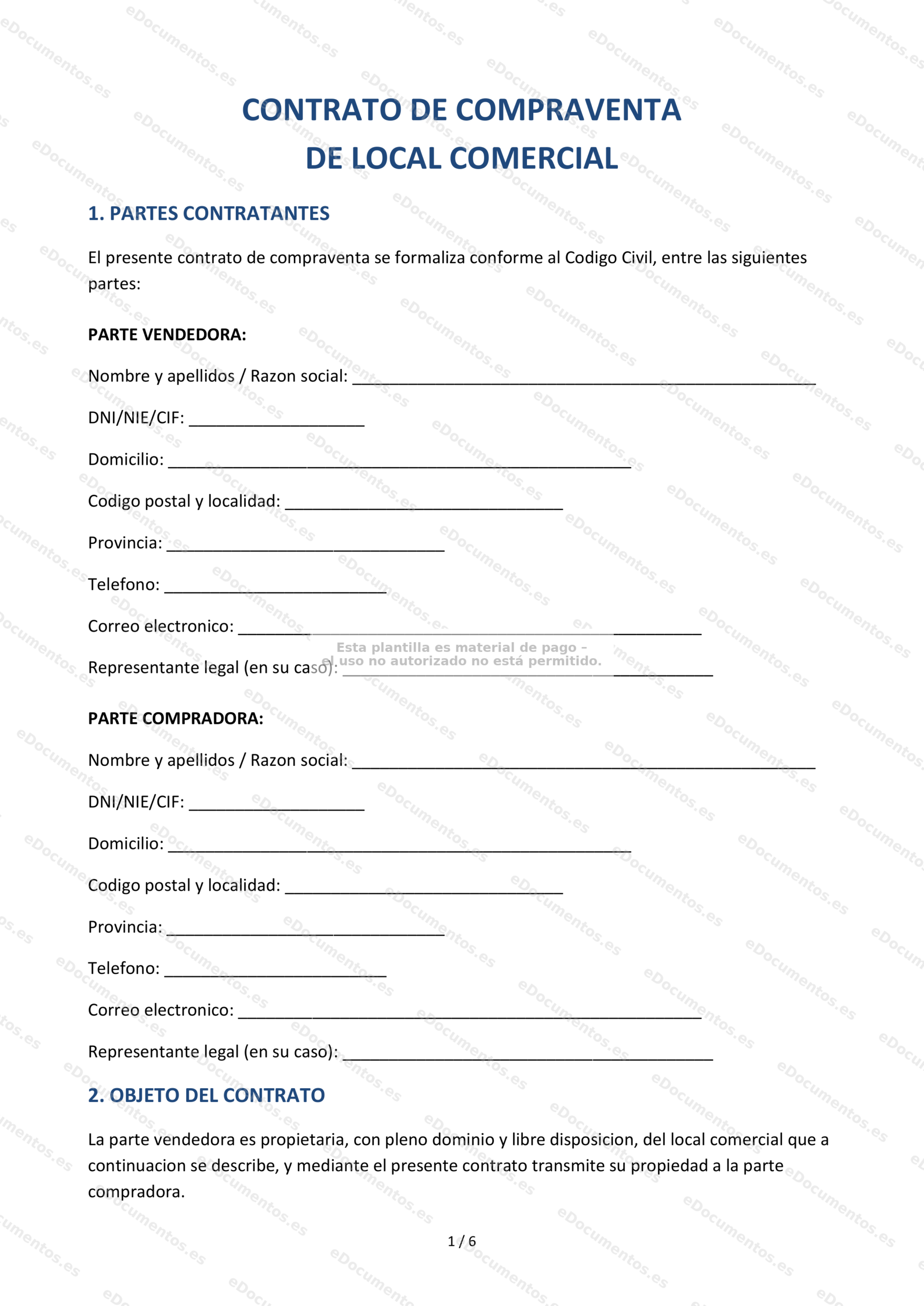 Compraventa de local comercial — Modelo editable