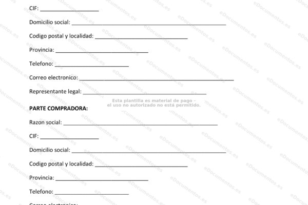 Página 1 de un contrato de compraventa mercantil, documento comercial con texto legal