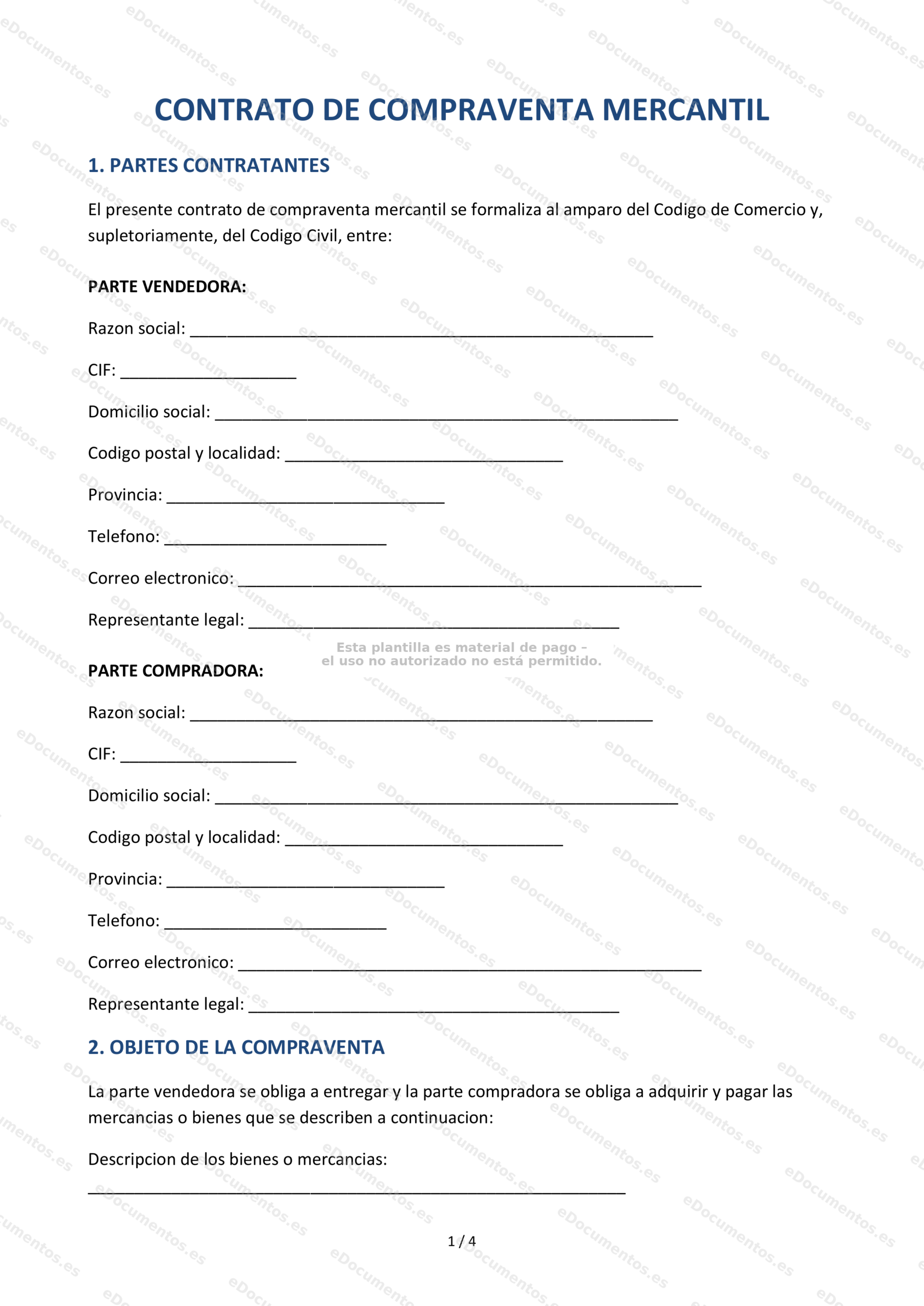 Contrato de compraventa mercantil — Modelo para empresas