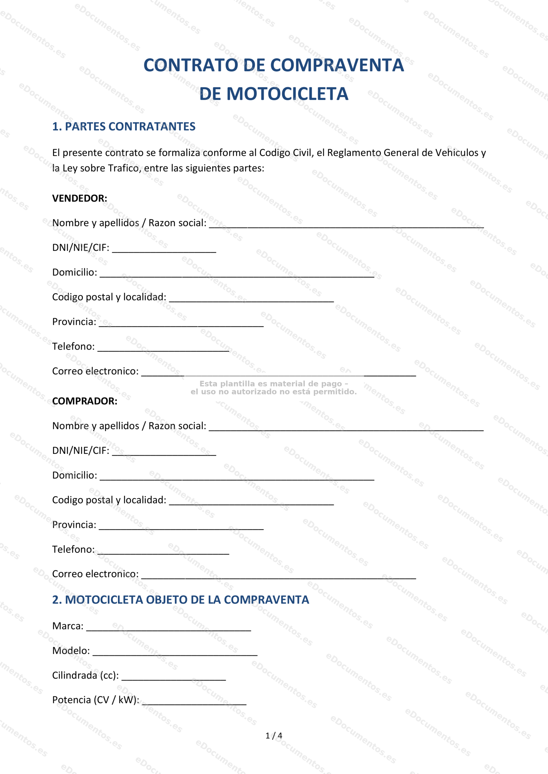 Contrato de compraventa de moto — Formulario descargable