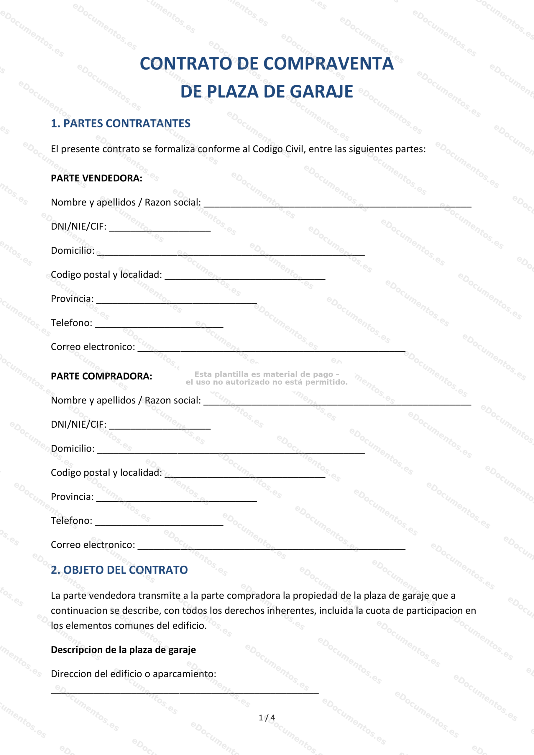 Compraventa de plaza de garaje — Modelo descargable