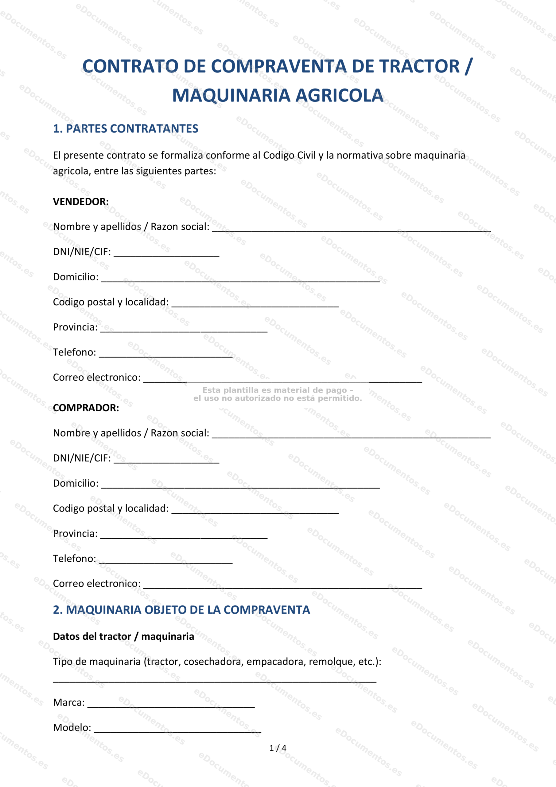 Compraventa de tractor y maquinaria agrícola — Modelo descargable