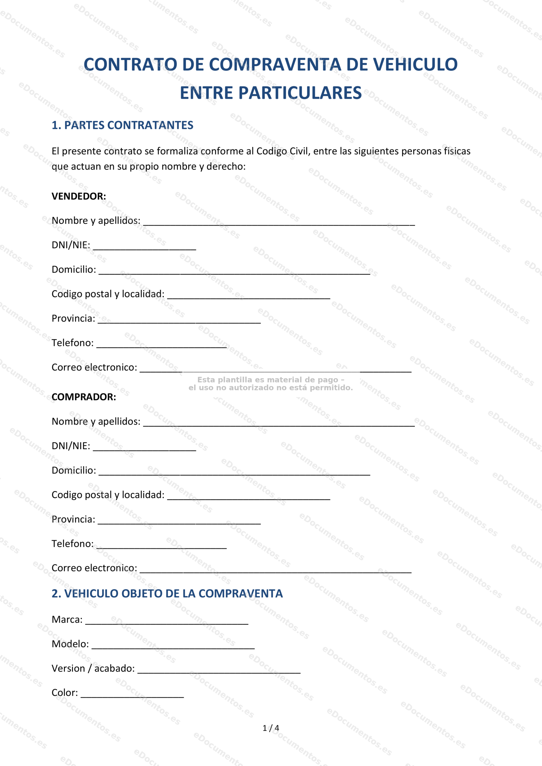 Compraventa de vehículo entre particulares — Formulario descargable