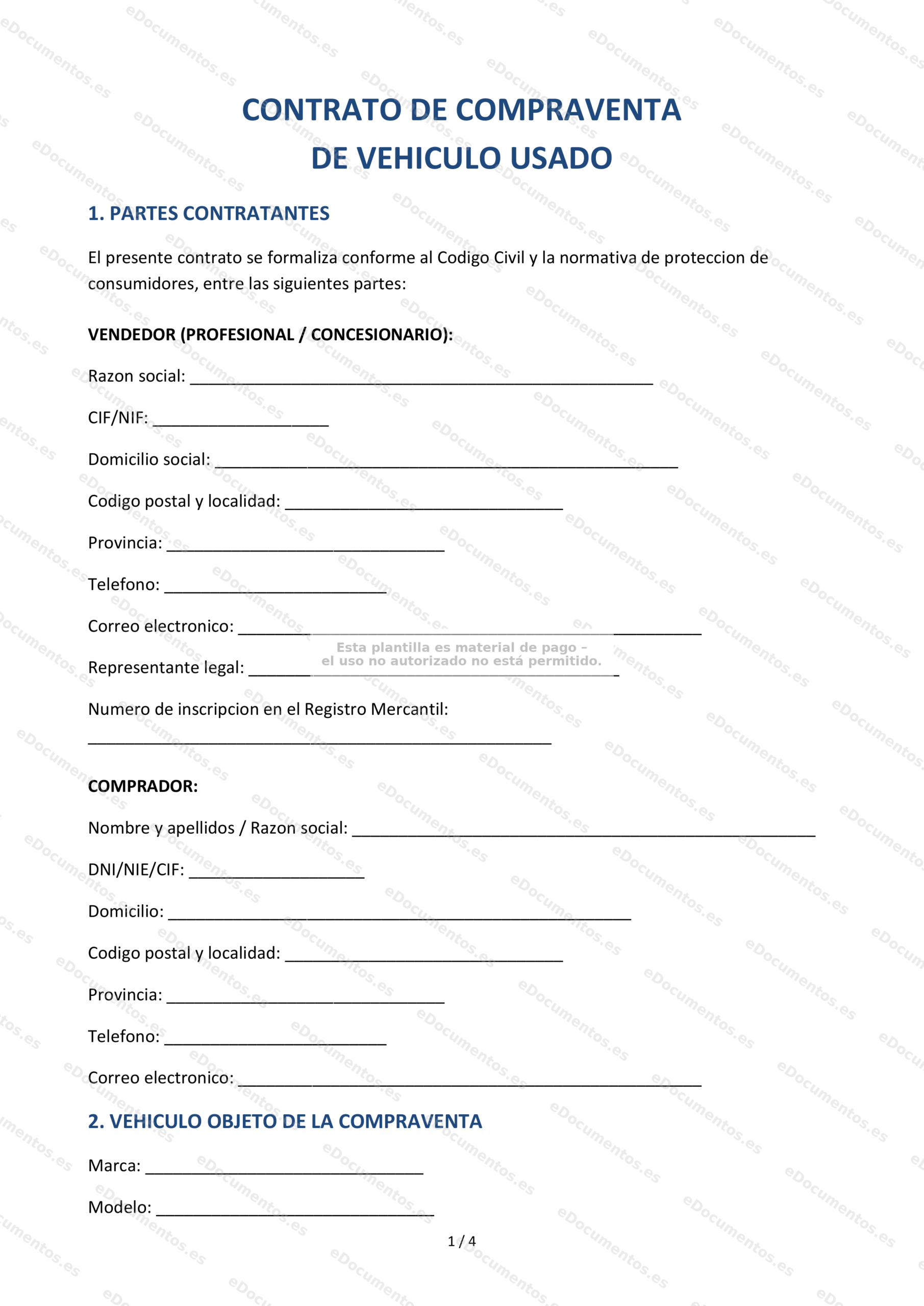 Compraventa de vehículo usado — Formulario editable