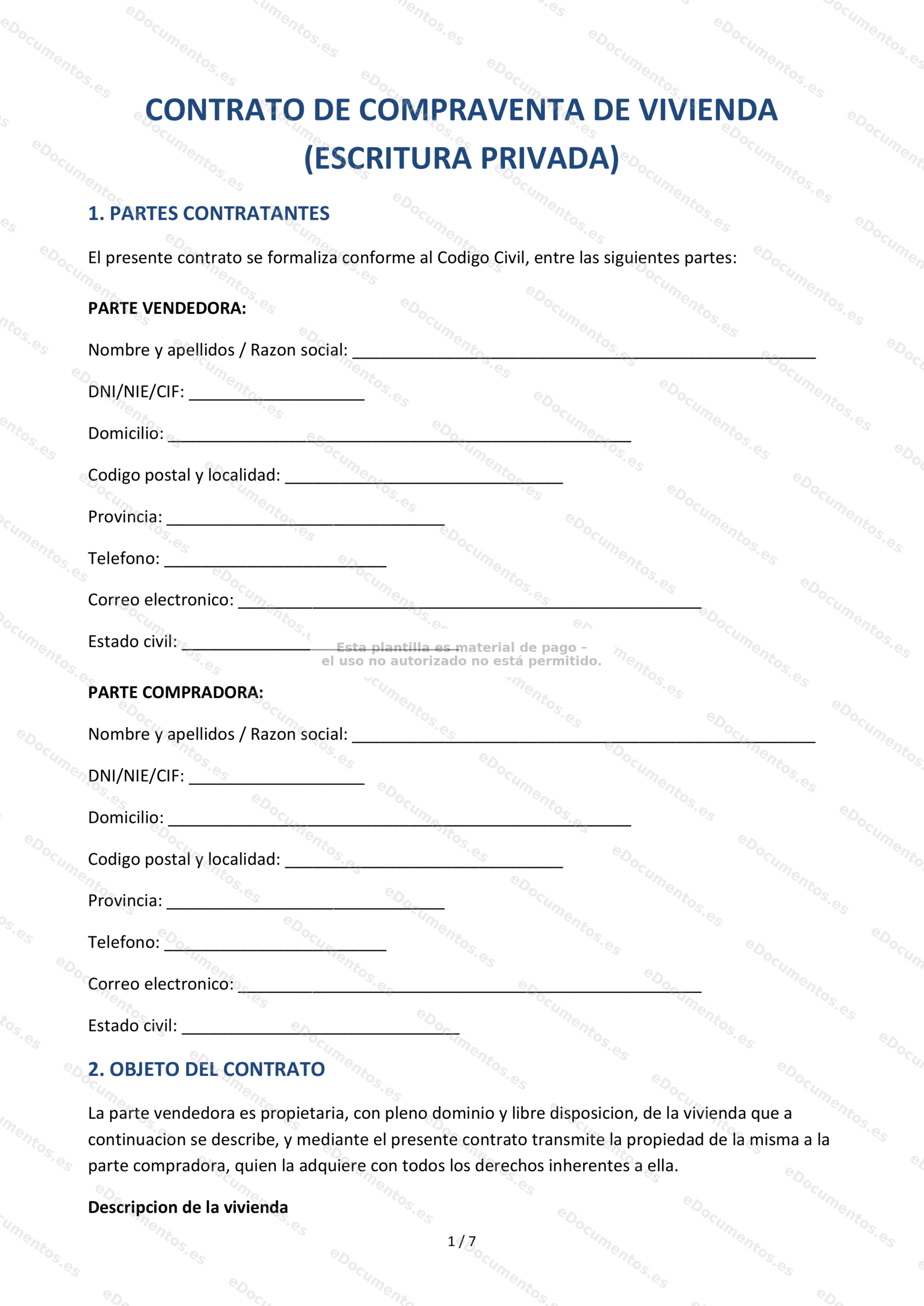 Contrato de compraventa de vivienda — Plantilla Word & PDF
