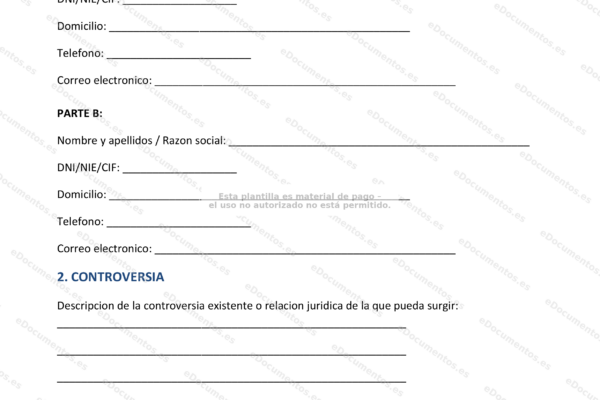 Documento de compromiso arbitral, página 1 a escala.