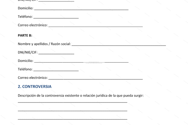 Documento de compromiso arbitral, página 1 a escala.