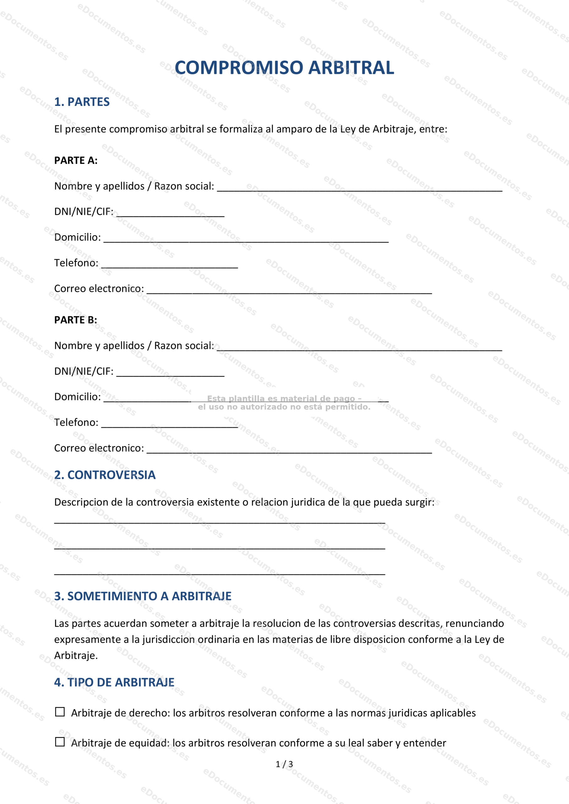 Compromiso arbitral — Modelo descargable