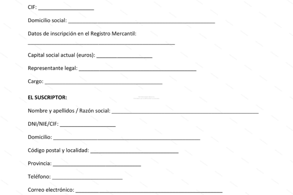 Página 1 de un documento sobre compromiso, suscripción y participaciones.