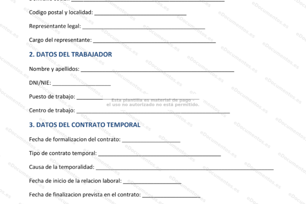 Documento de comunicación sobre el fin de un contrato temporal, página 1