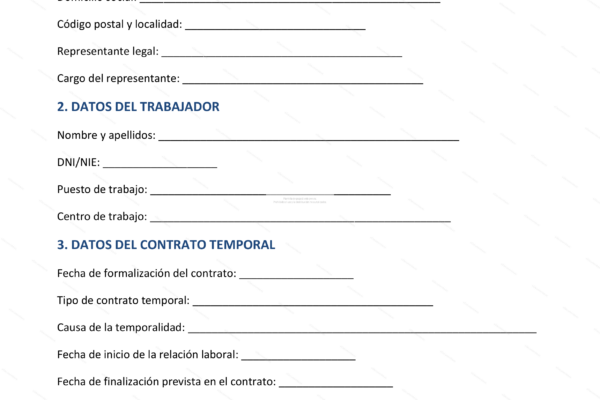 Documento de comunicación sobre el fin de un contrato temporal, página 1