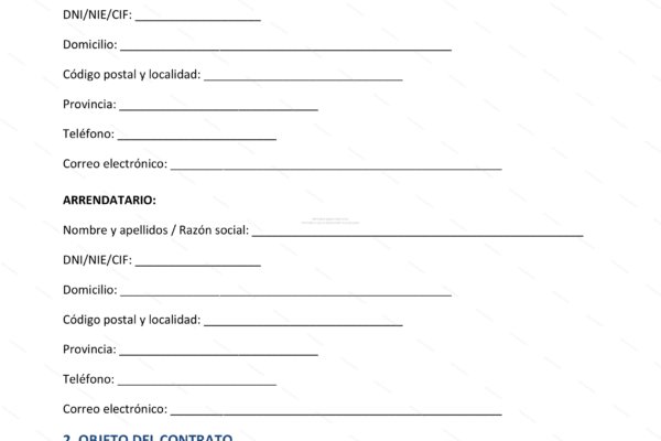 Contrato de alquiler de finca rústica, página 1 (escaneado)
