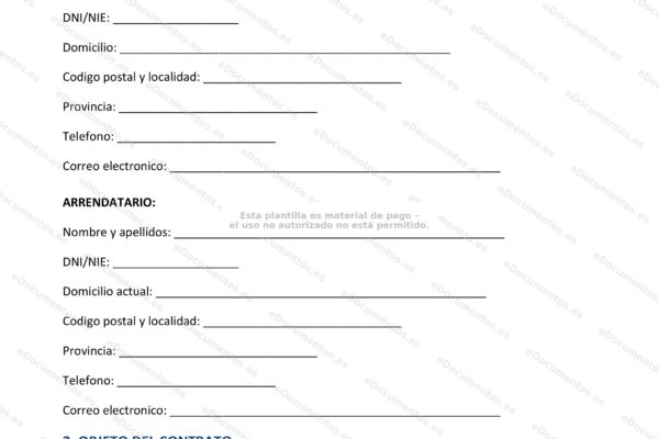 Contrato de alquiler de habitación, página 1 (documento legal)