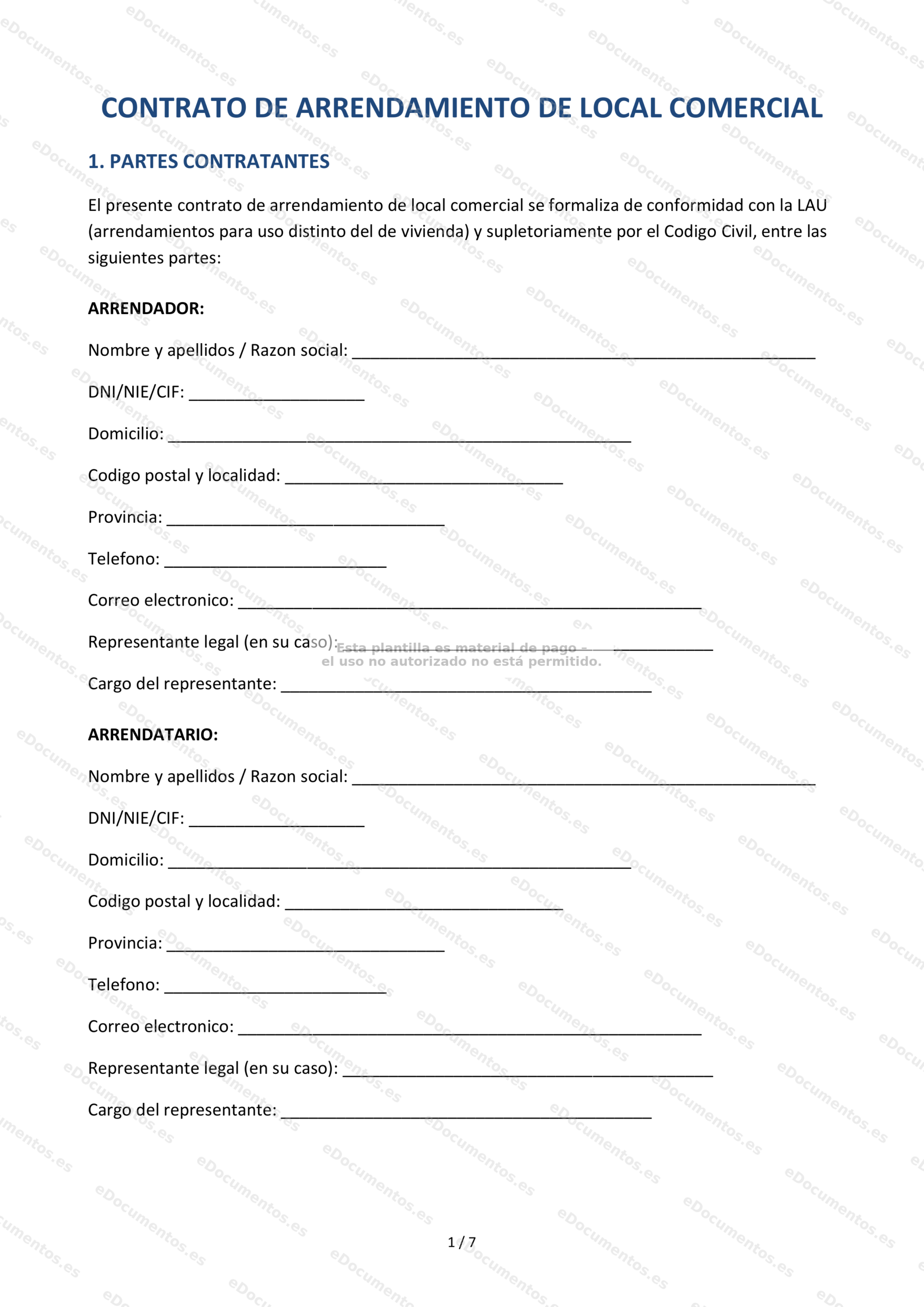 Contrato de arrendamiento de local comercial — Plantilla Word & PDF